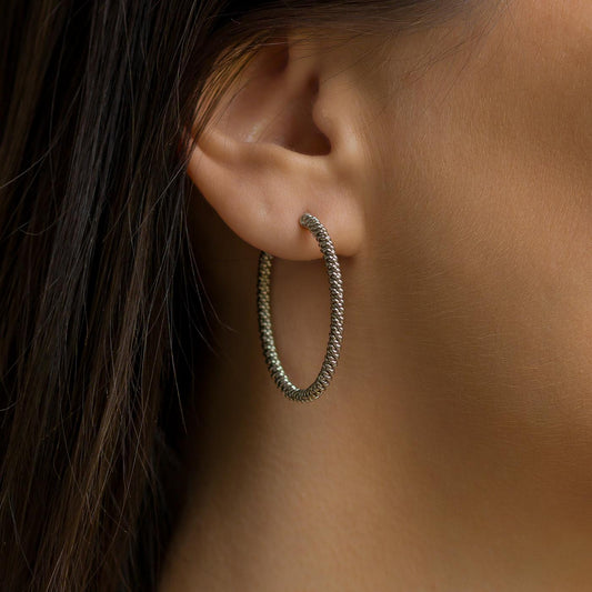 Corded Wire Sterling Silver Hoop Earrings