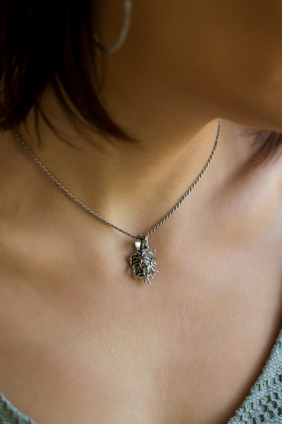 Small Medusa Head Necklace | Sterling Silver Greek Mythology Pendant