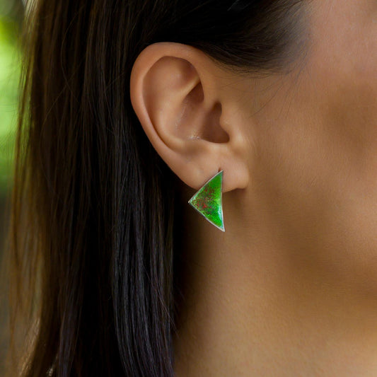 Abstract Enamel Sterling Silver Geometric Stud Earrings