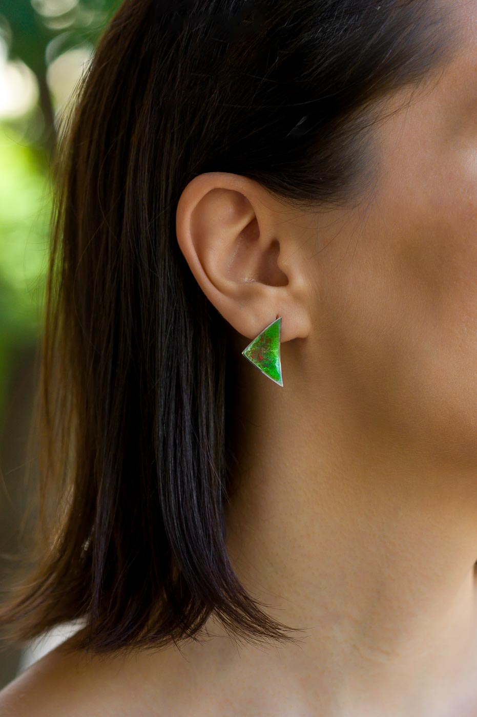 Abstract Enamel Sterling Silver Geometric Stud Earrings