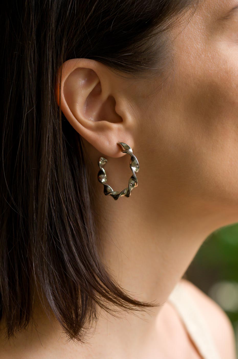 Small Thick Twisted Sterling Silver Hoop Earrings