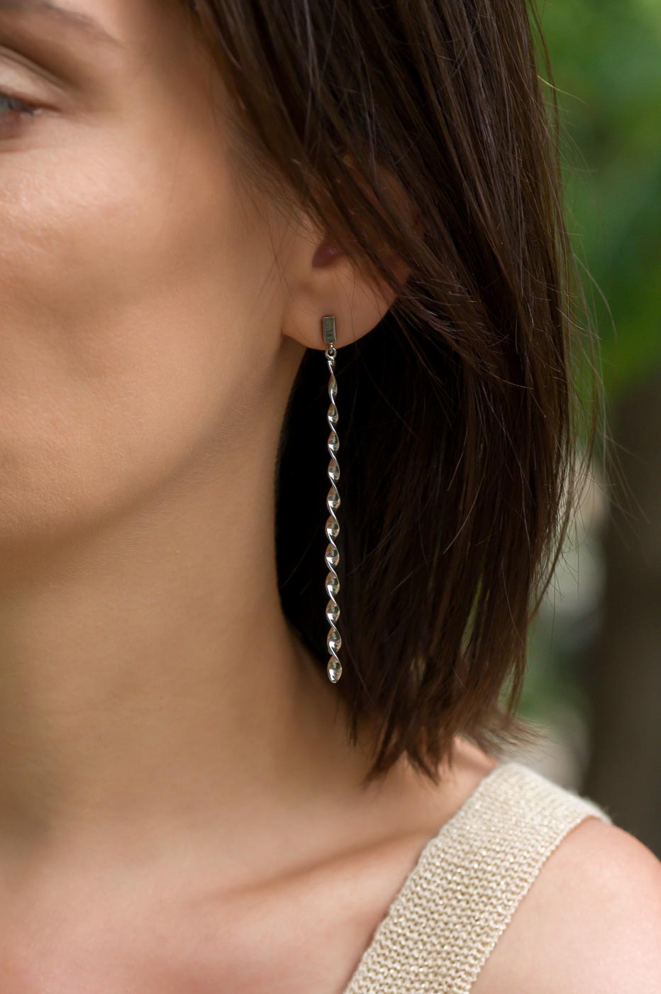 Slim Sterling Silver Spiral Chain Drop Earrings