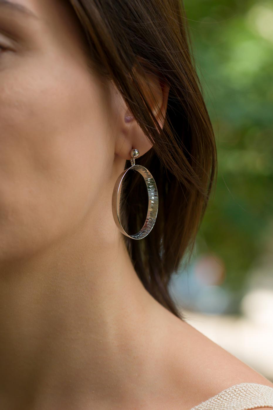 Diamond Cut Wide Hoop Sterling Silver Dangle Earrings