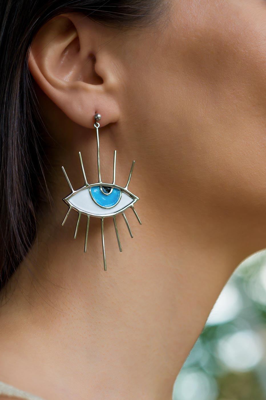 Evil Eye Enamel Sterling Silver Drop Earrings