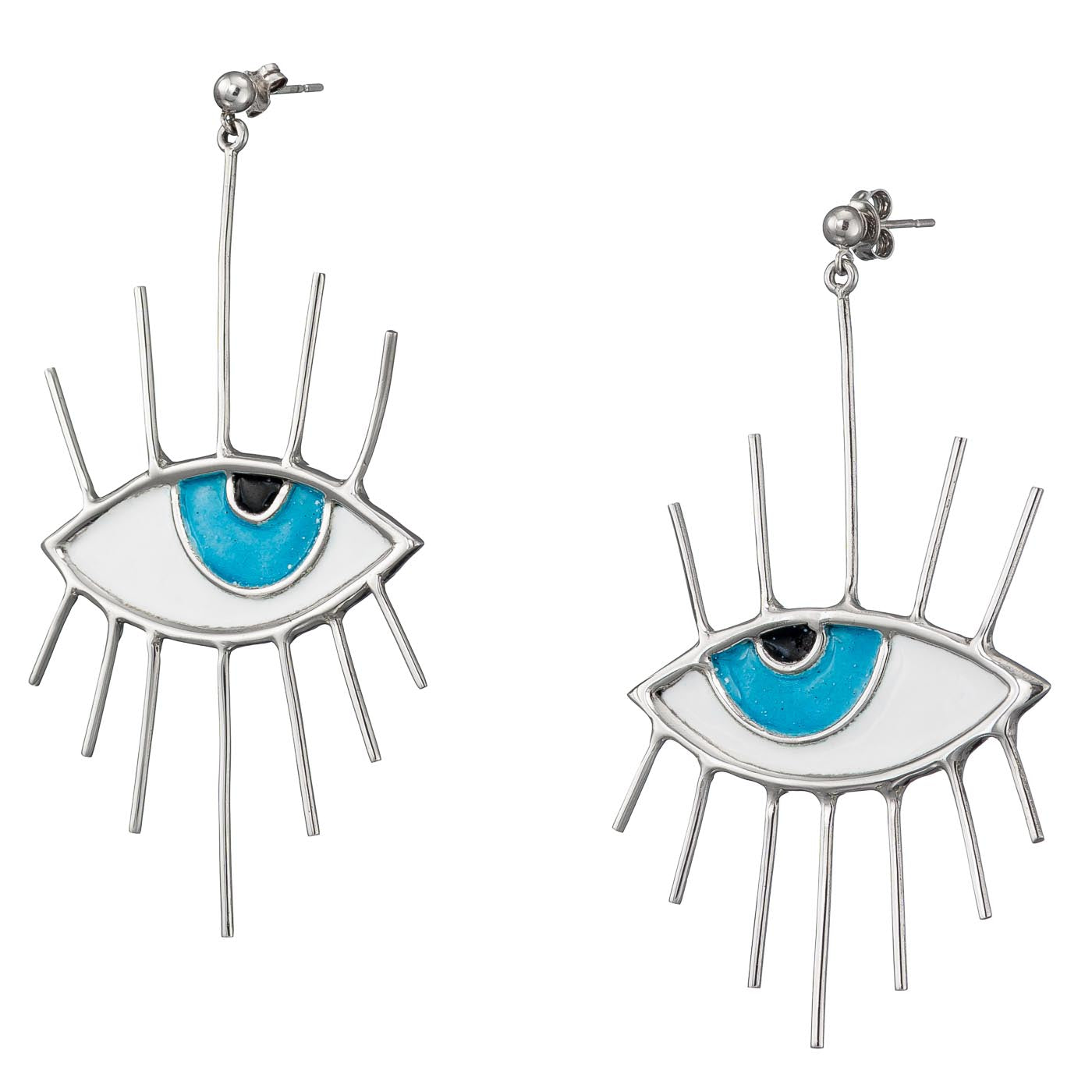 Evil Eye Enamel Sterling Silver Drop Earrings