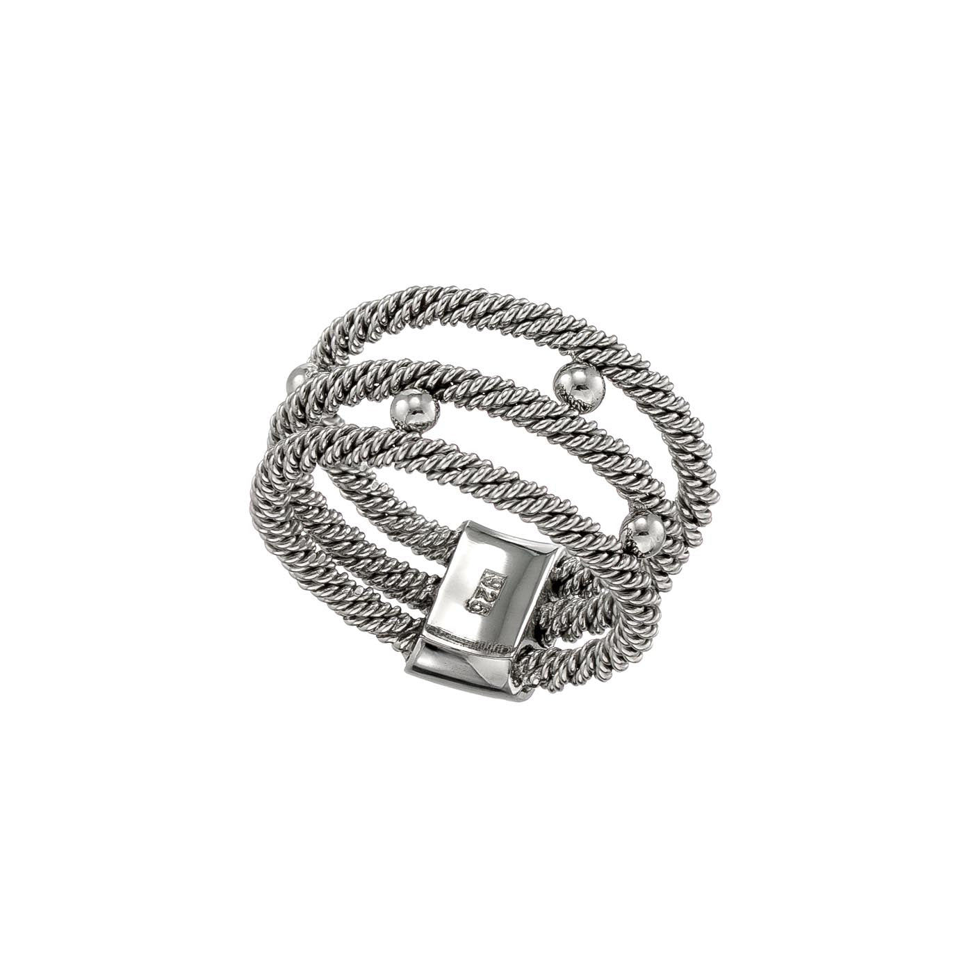 Twisted Sterling Silver Ring with Polished Sphere Accents