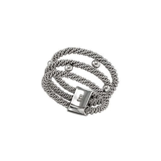 Twisted Sterling Silver Ring with Polished Sphere Accents