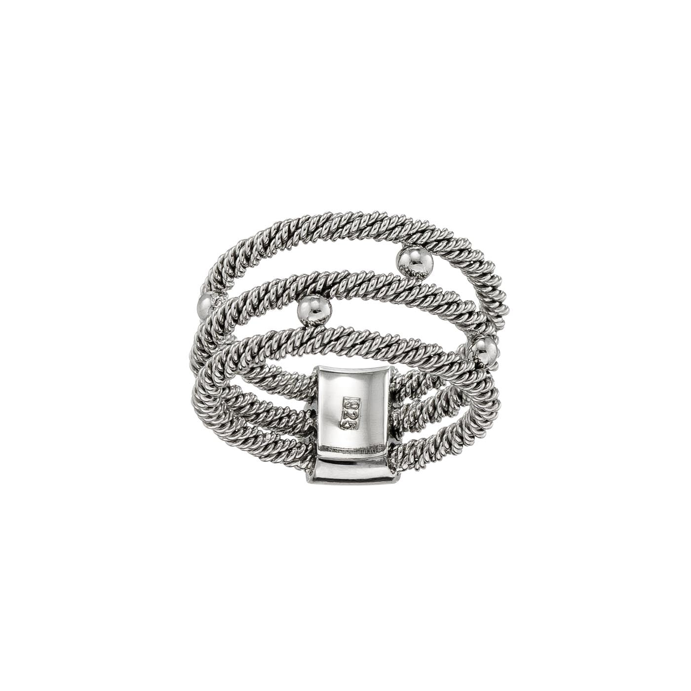 Twisted Sterling Silver Ring with Polished Sphere Accents