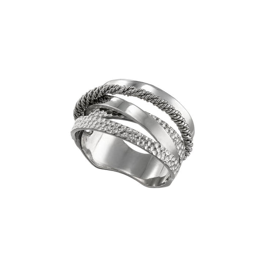Multi-Texture Sterling Silver Layered Ring