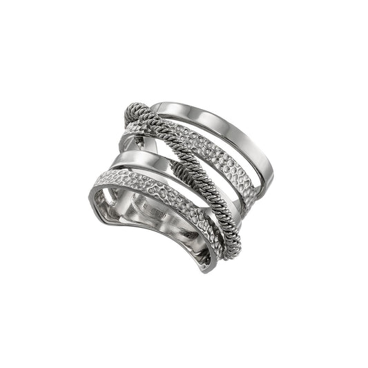 Wide Multi-Texture Sterling Silver Layered Ring