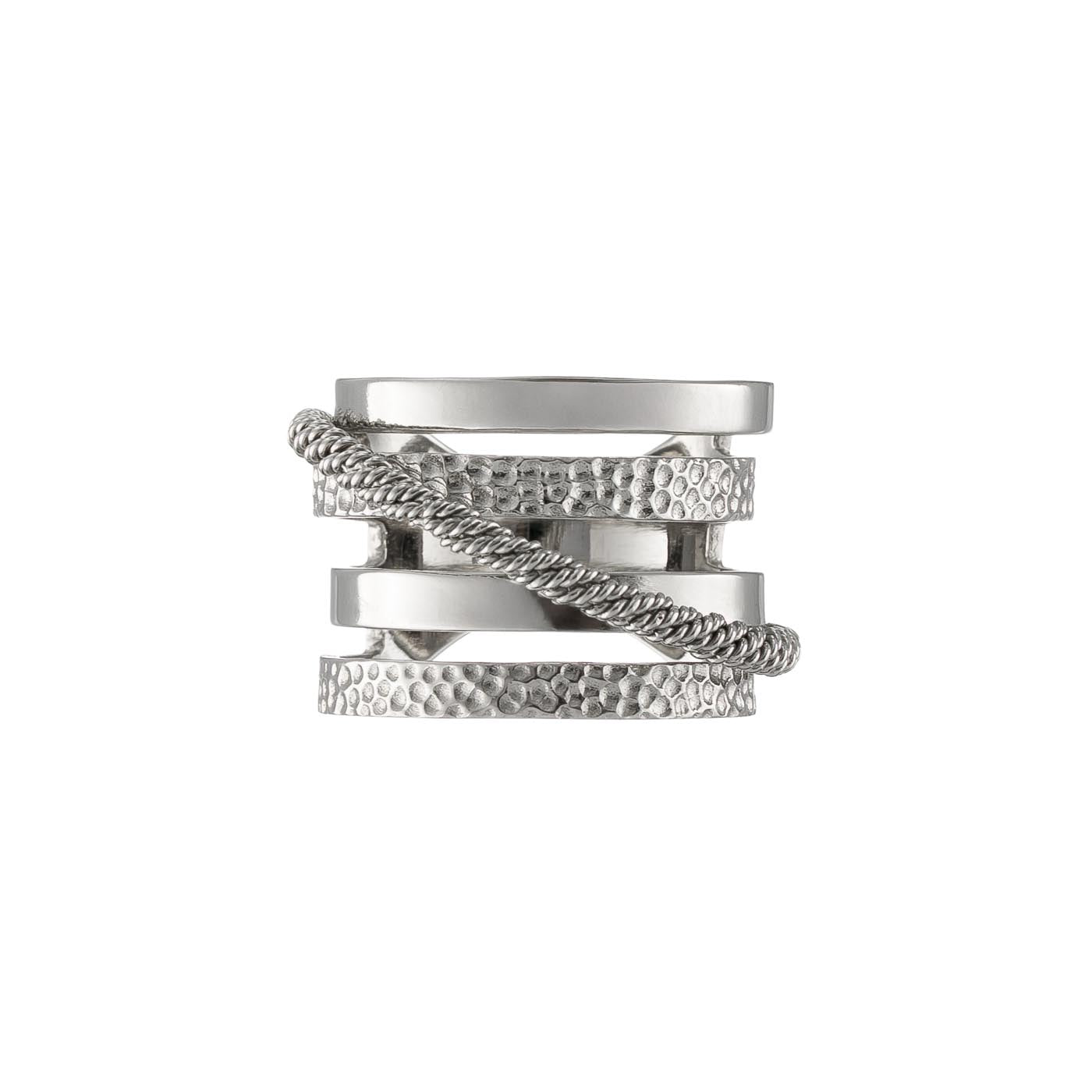 Wide Multi-Texture Sterling Silver Layered Ring