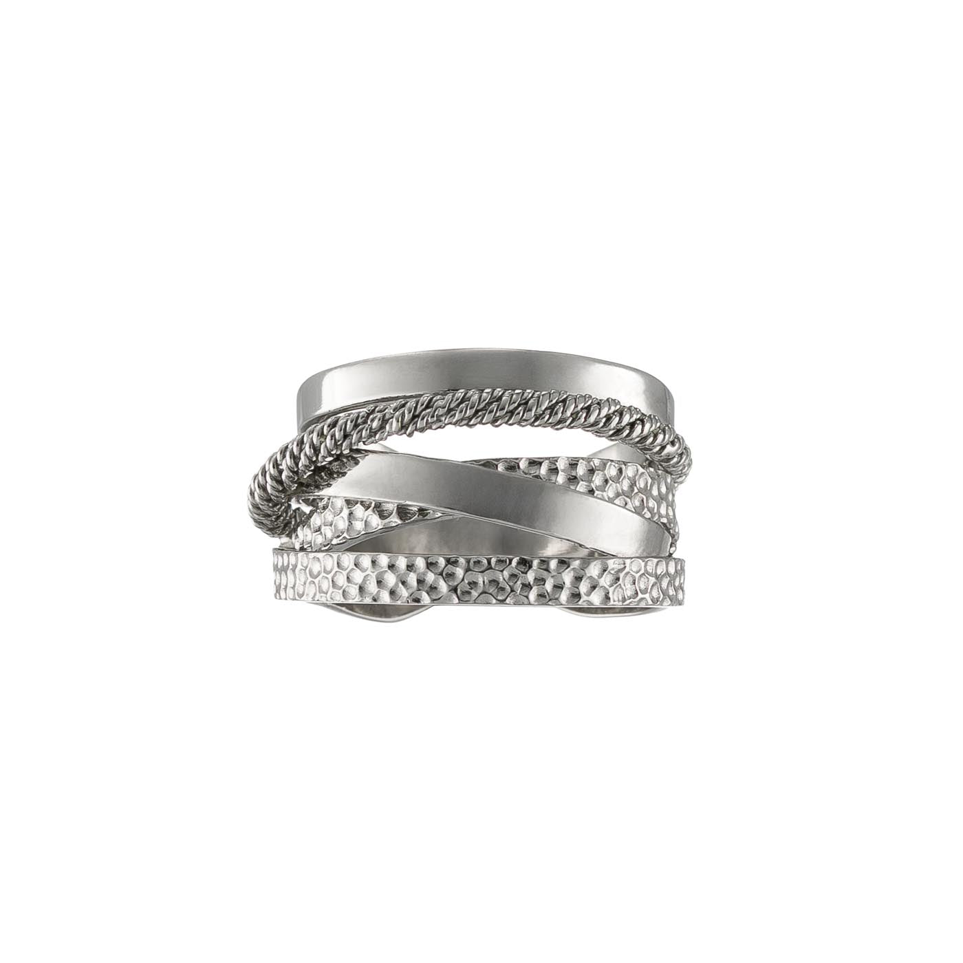 Multi-Texture Sterling Silver Layered Ring