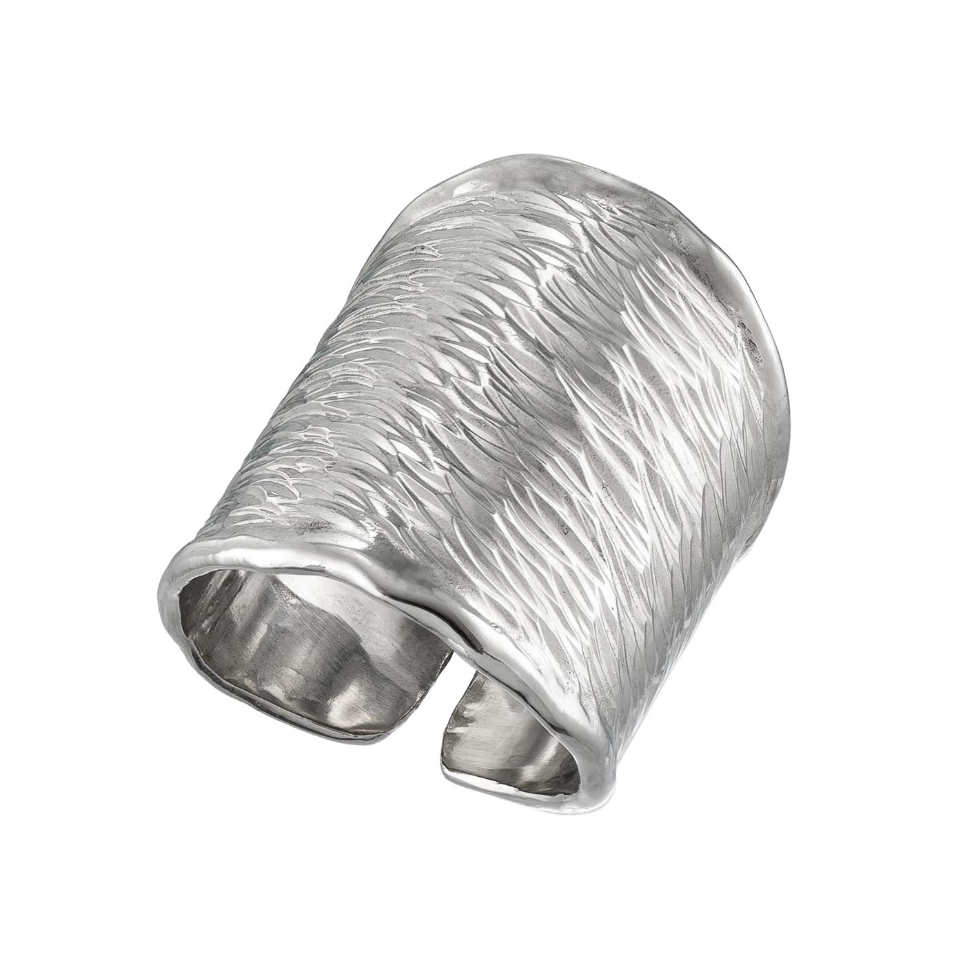 Wrought Texture Wide Sterling Silver Cuff Ring