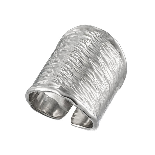 Wrought Texture Wide Sterling Silver Cuff Ring