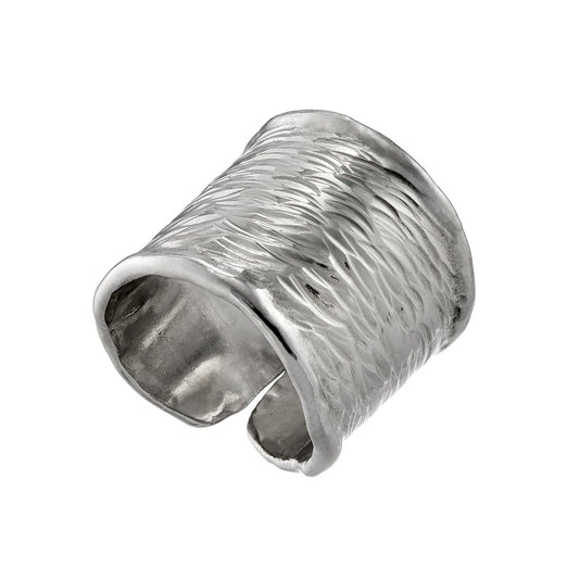 Wrought Texture Narrow Sterling Silver Shield Ring