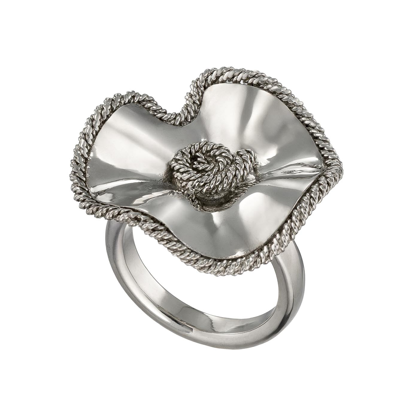 Sculptural Sea Shell Sterling Silver Ring with Corded Wire Edge