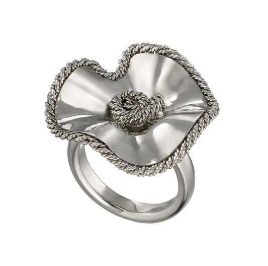 Sculptural Sea Shell Sterling Silver Ring with Corded Wire Edge