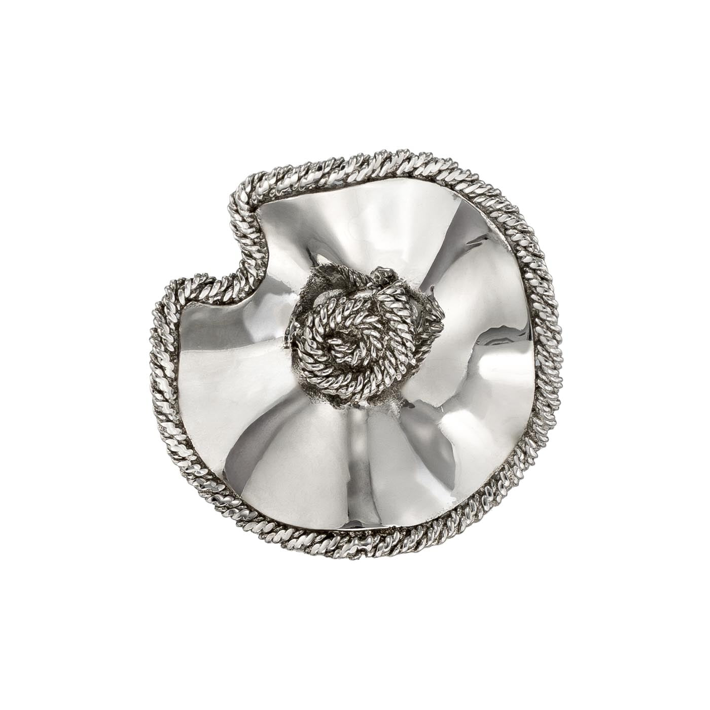 Sculptural Sea Shell Sterling Silver Ring with Corded Wire Edge