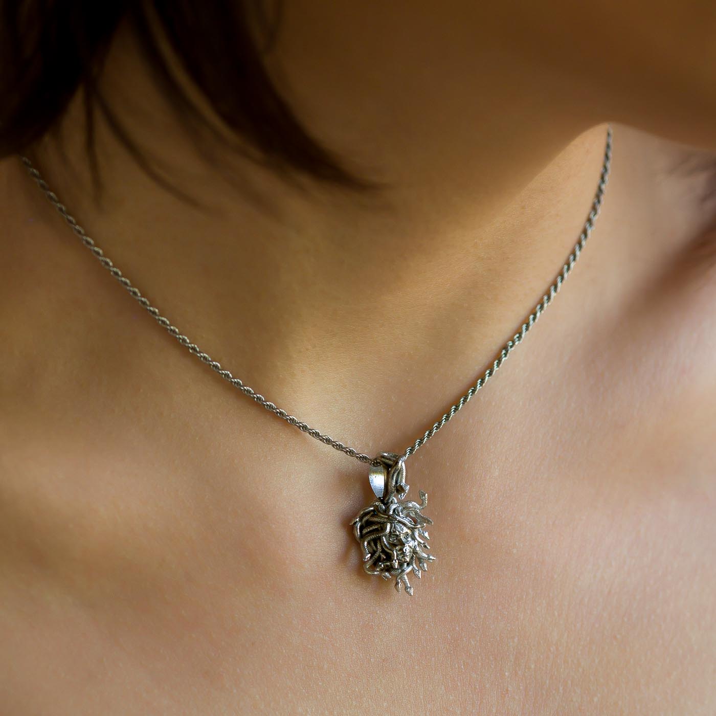 Small Medusa Head Necklace | Sterling Silver Greek Mythology Pendant
