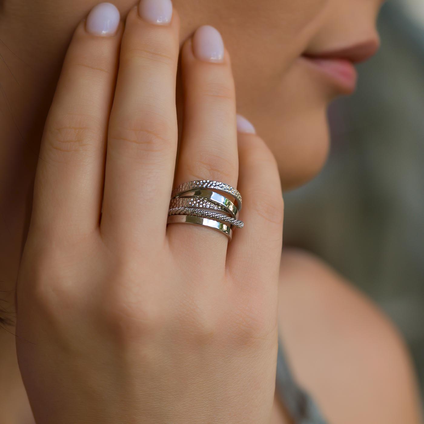 Multi-Texture Sterling Silver Layered Ring