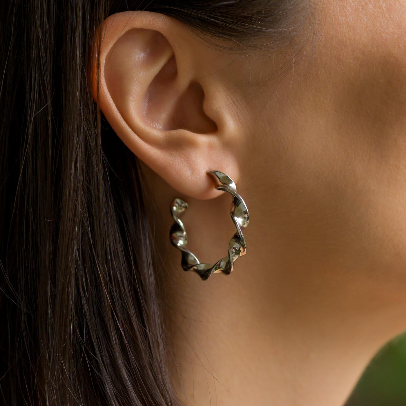 Small Thick Twisted Sterling Silver Hoop Earrings
