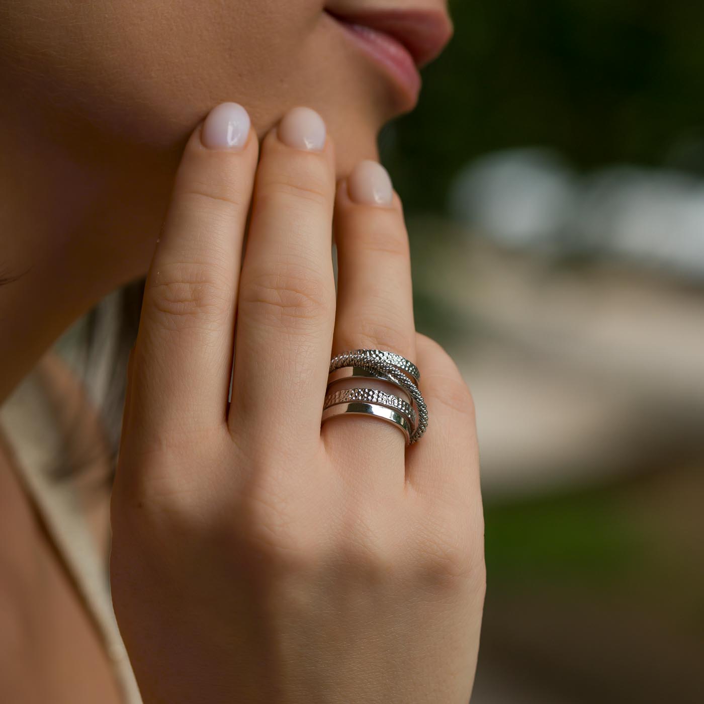 Wide Multi-Texture Sterling Silver Layered Ring