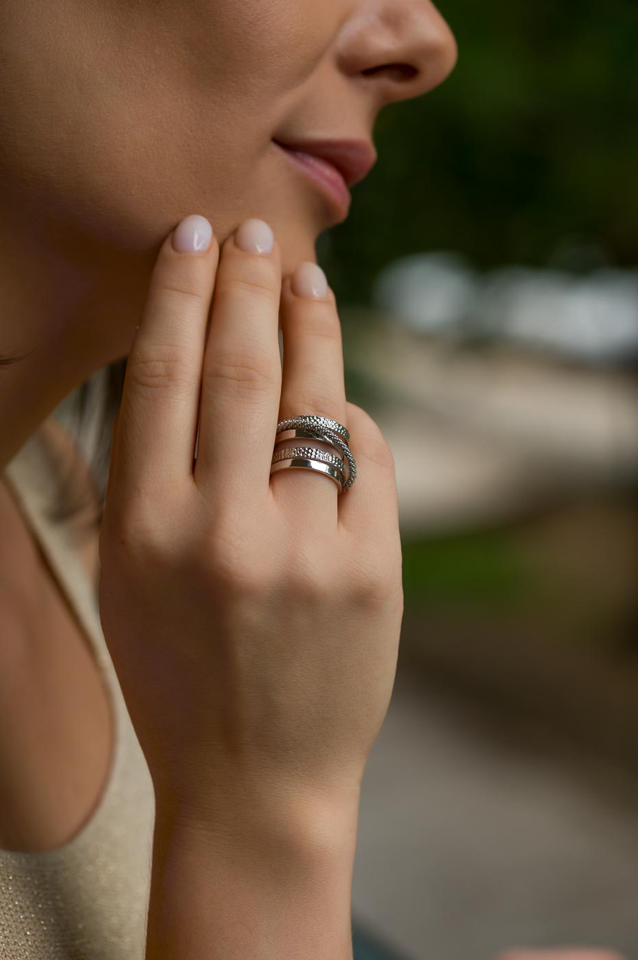 Wide Multi-Texture Sterling Silver Layered Ring