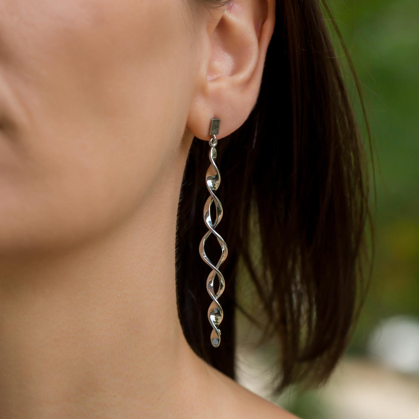 Slim Double Spiral Platinum-Plated Sterling Silver Drop Earrings