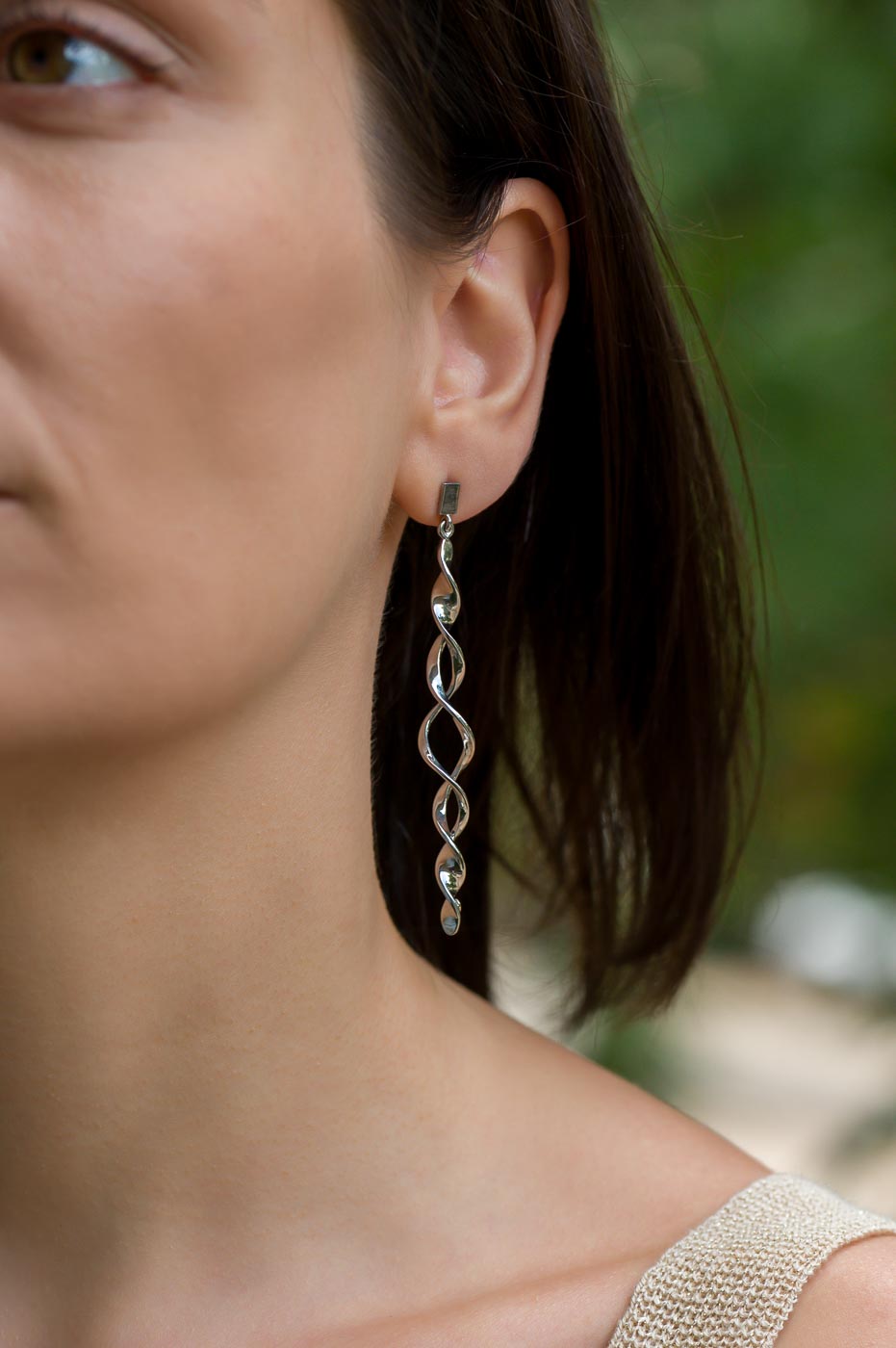 Slim Double Spiral Platinum-Plated Sterling Silver Drop Earrings