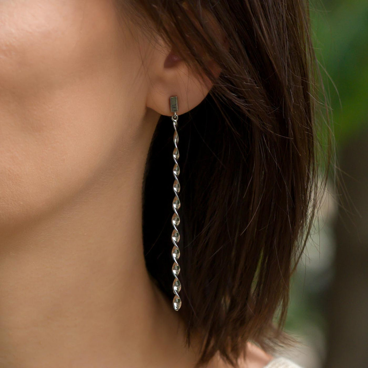 Slim Sterling Silver Spiral Chain Drop Earrings