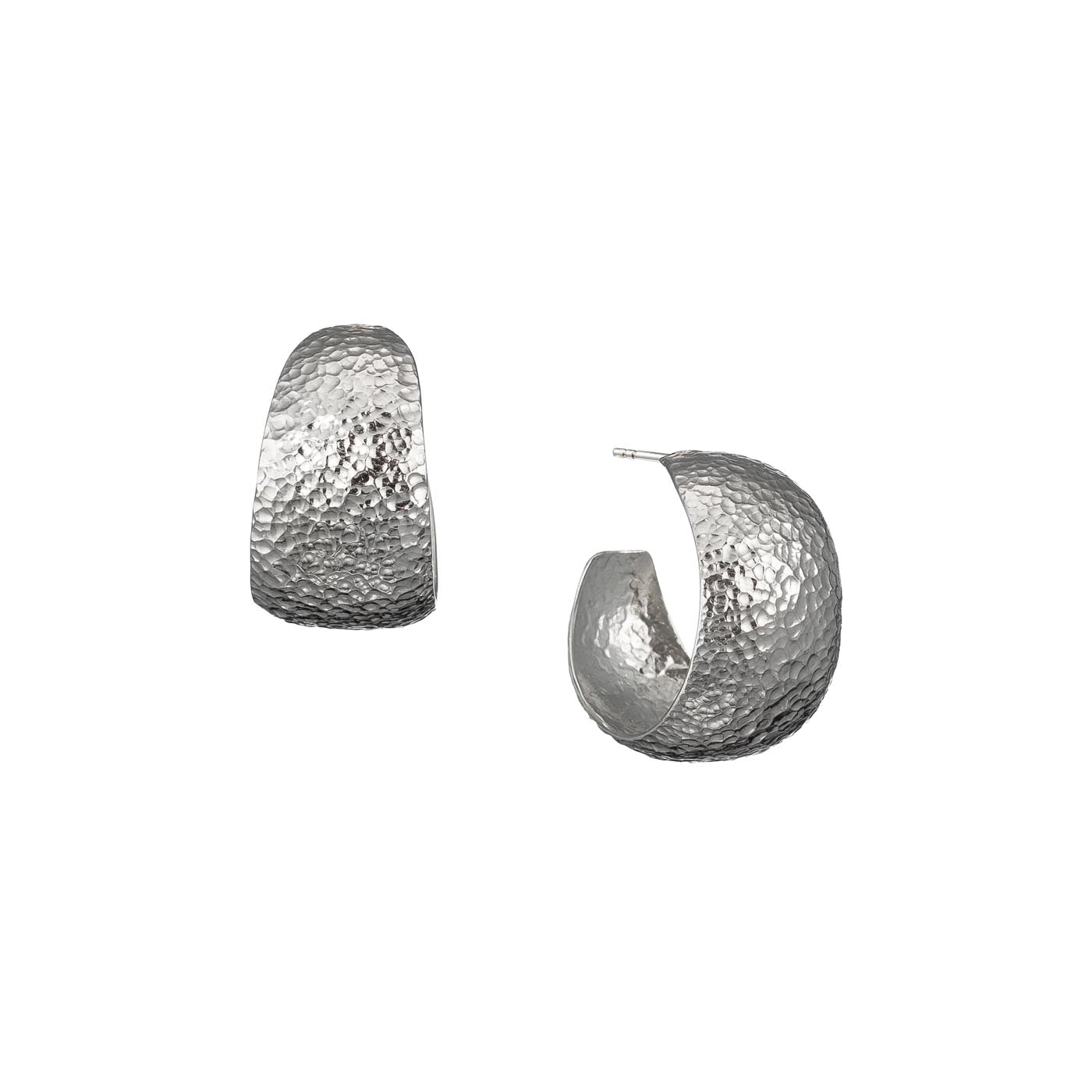 Wrought Sterling Silver Hammered Hoop Earrings