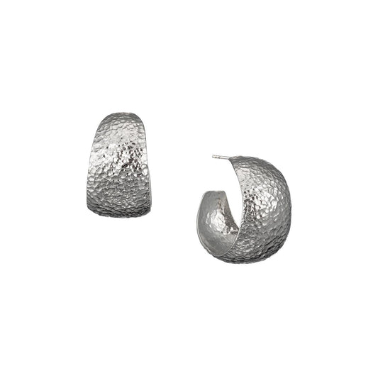 Wrought Sterling Silver Hammered Hoop Earrings
