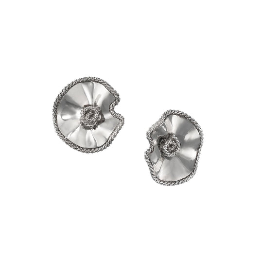 Sculptural Sea Shell Sterling Silver Stud Earrings with Corded Wire Edge
