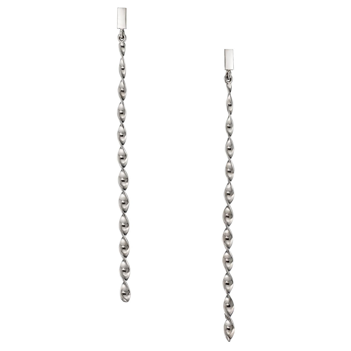 Slim Sterling Silver Spiral Chain Drop Earrings