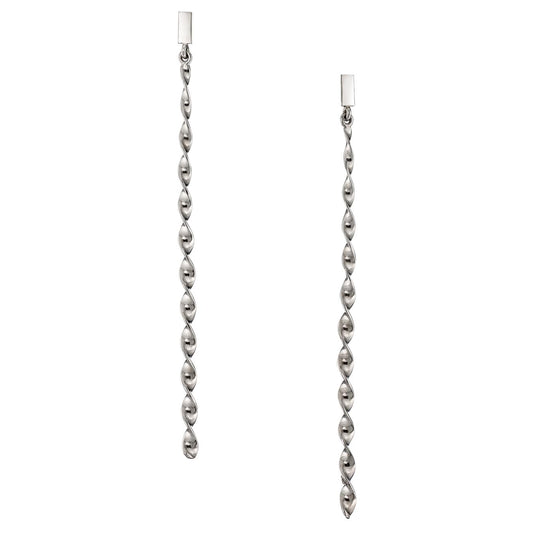Slim Sterling Silver Spiral Chain Drop Earrings