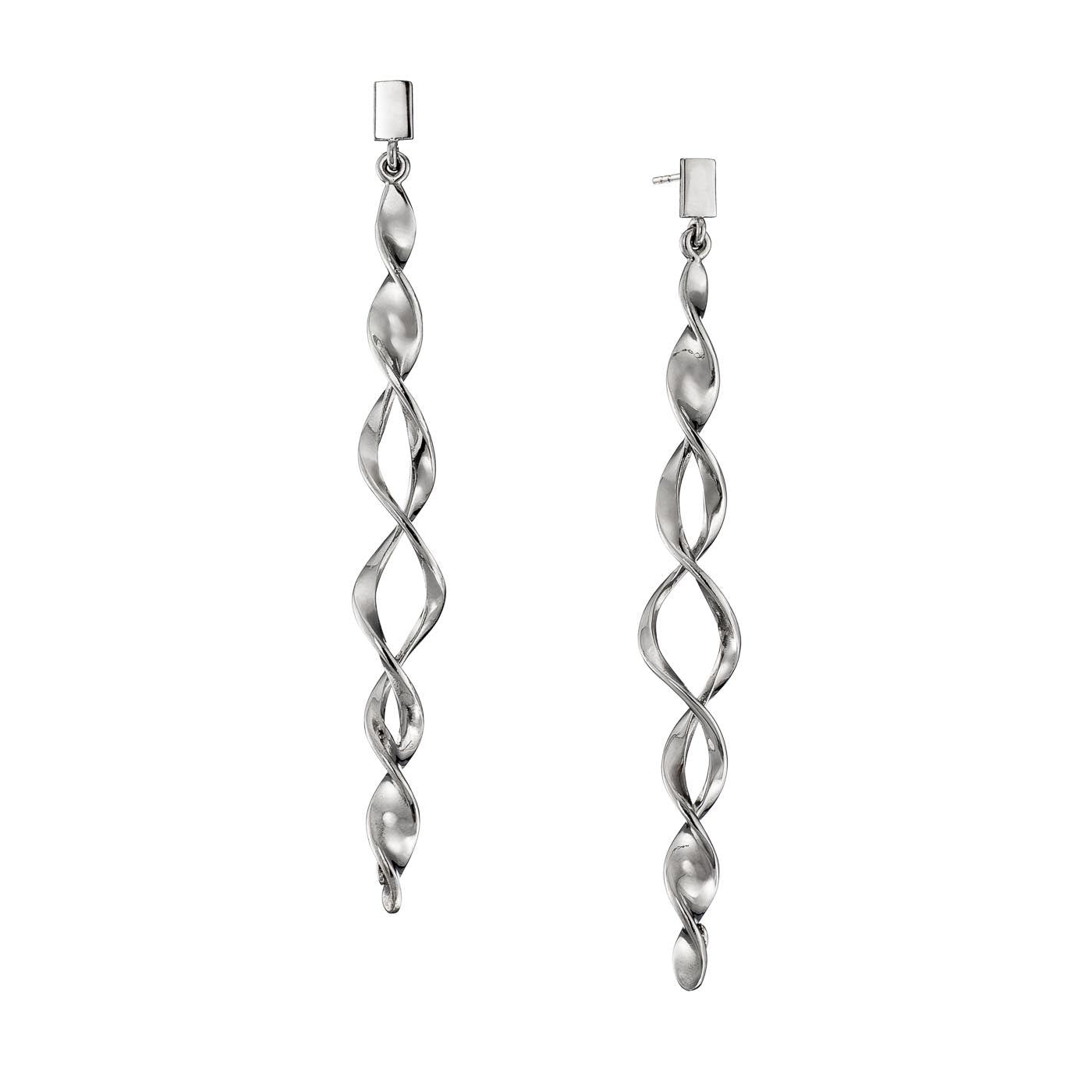 Slim Double Spiral Platinum-Plated Sterling Silver Drop Earrings