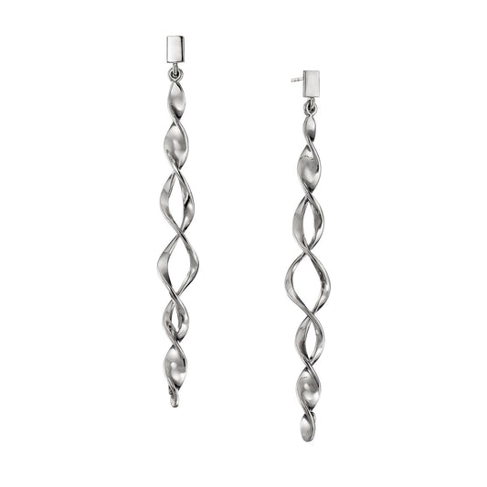 Slim Double Spiral Platinum-Plated Sterling Silver Drop Earrings