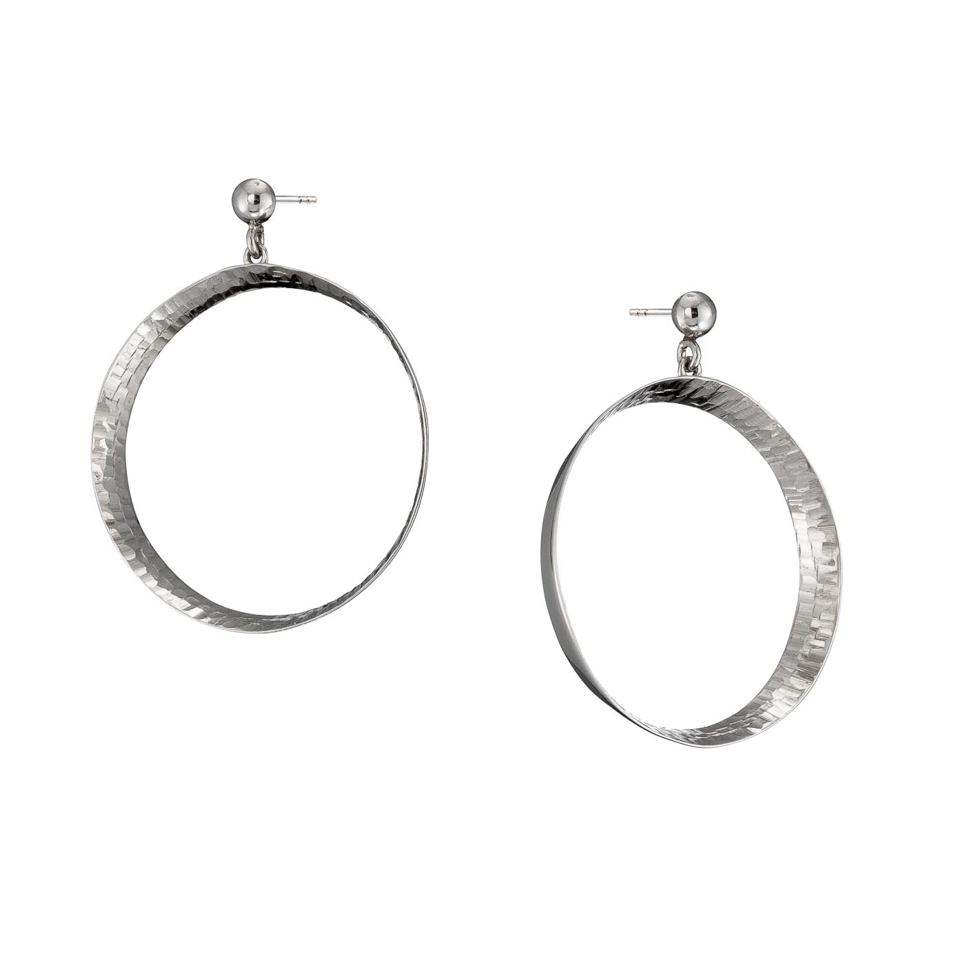 Diamond Cut Wide Hoop Sterling Silver Dangle Earrings