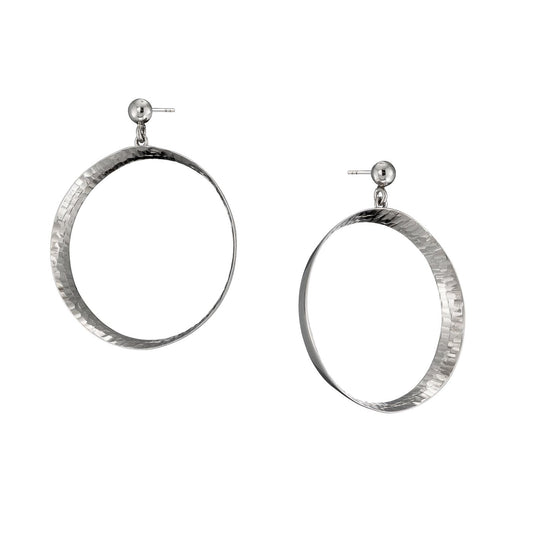 Diamond Cut Wide Hoop Sterling Silver Dangle Earrings