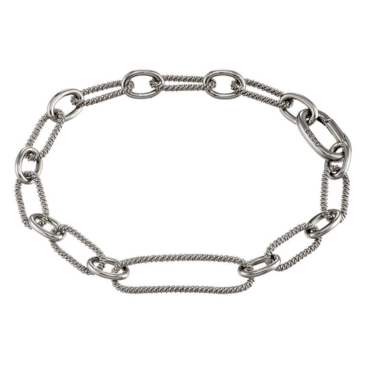 Corded Wire Chain Link Sterling Silver Bracelet with Carabiner Clasp